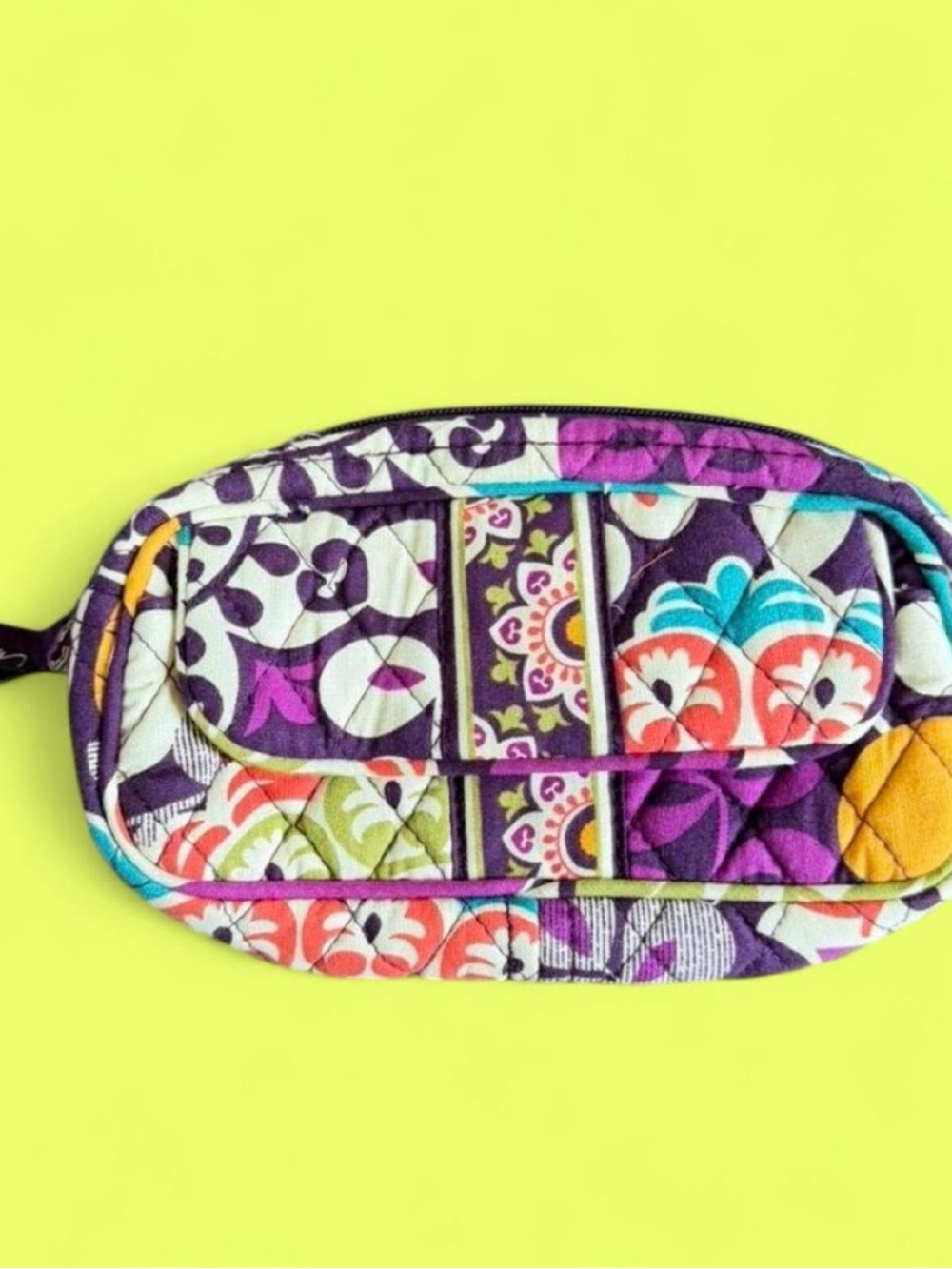 Vera Bradley Plum Crazy Quilted Cosmetic Bag in Purple, Teal, Orange, White